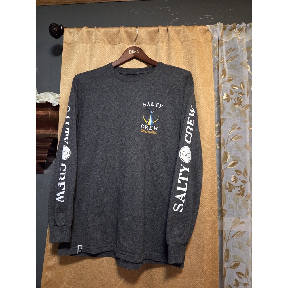 Salty Crew Men's L Long Sleeve Crew Neck Graphic Logo T-Shirt Gray Fishing